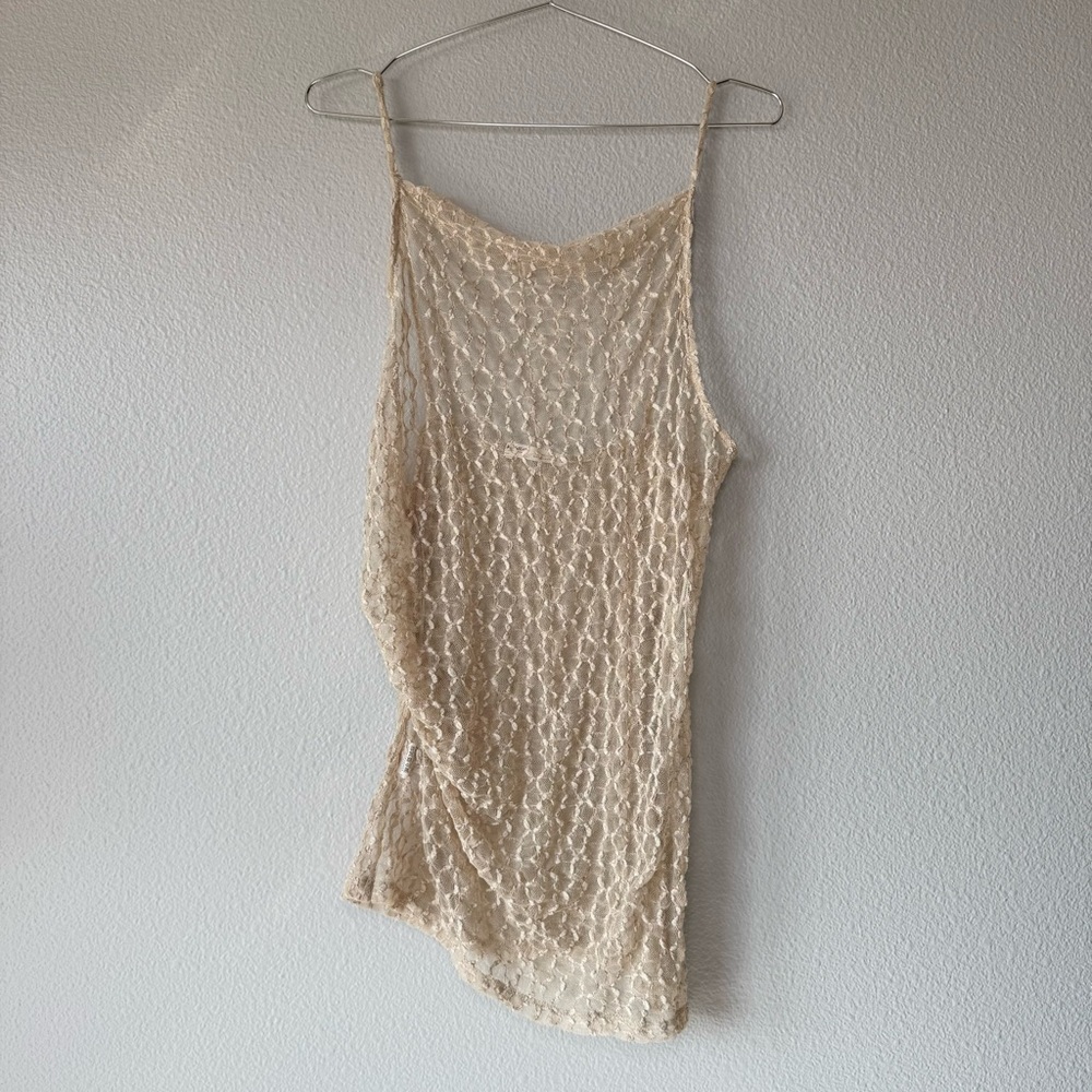 Pull&Bear Lace Sheer Cami Top Side Slit Ruching